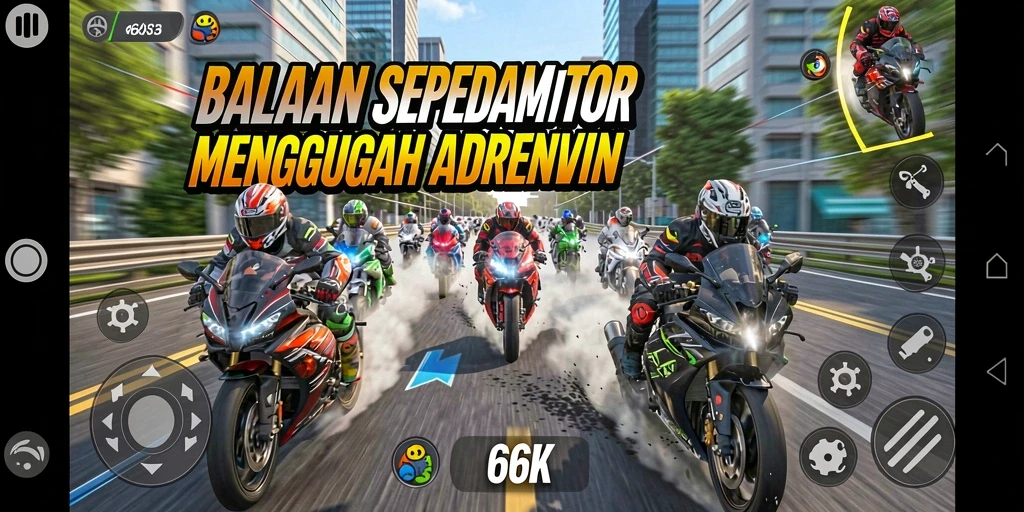 Tampilan gameplay seru dari balapan sepeda motor di 66K.