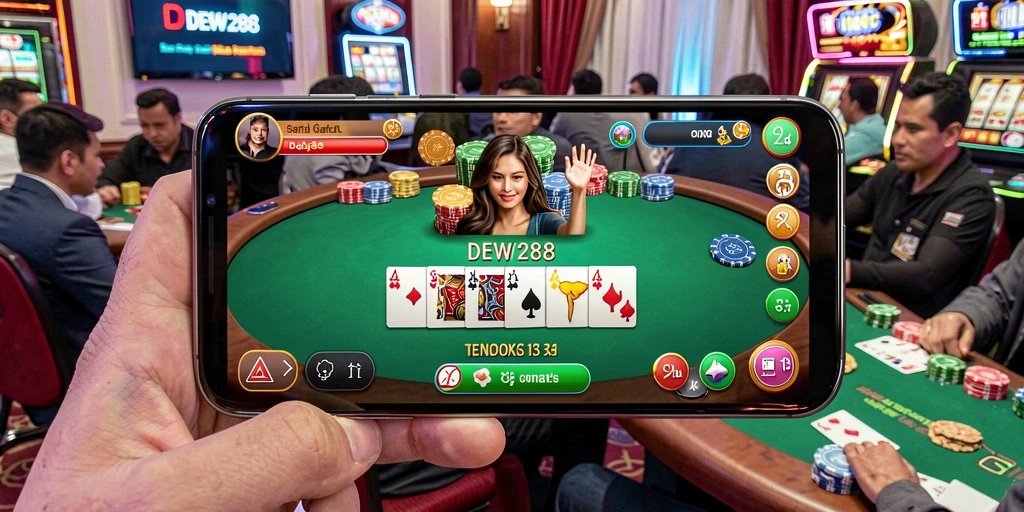 Screenshot gameplay DEWI288 menampilkan aksi Poker yang mendebarkan.