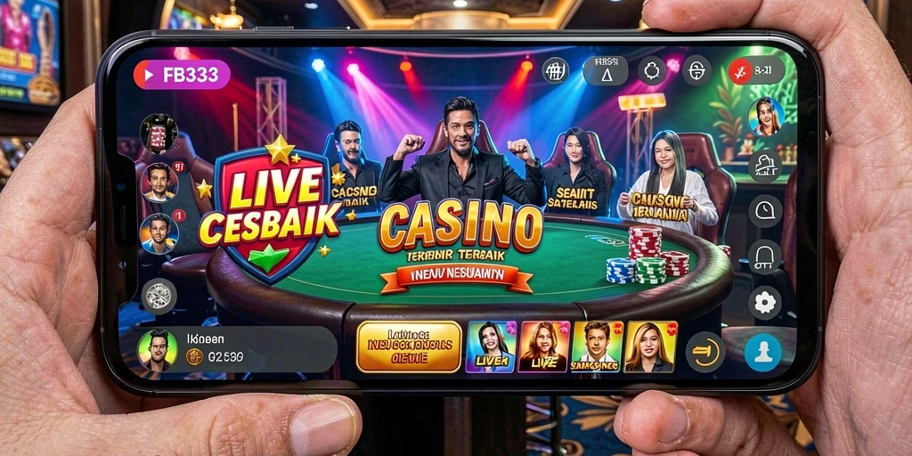 Screenshot FB333 menampilkan dealer langsung dan permainan kasino yang seru.