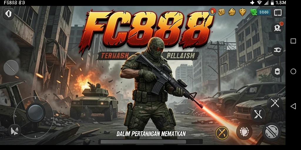 Tangkapan layar FC888 menampilkan momen perang seru dalam Battle Royale.