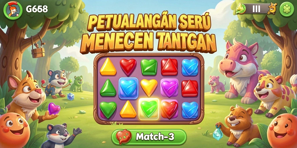 Tampilan gameplay G668 yang seru dan penuh warna dalam permainan Match-3.