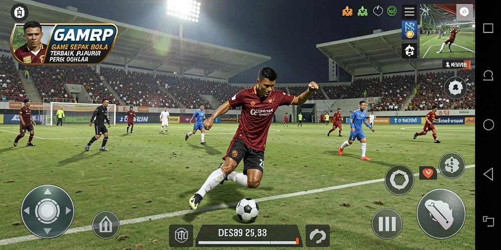 Tampilan gameplay GAMERP dengan aksi sepak bola yang seru.