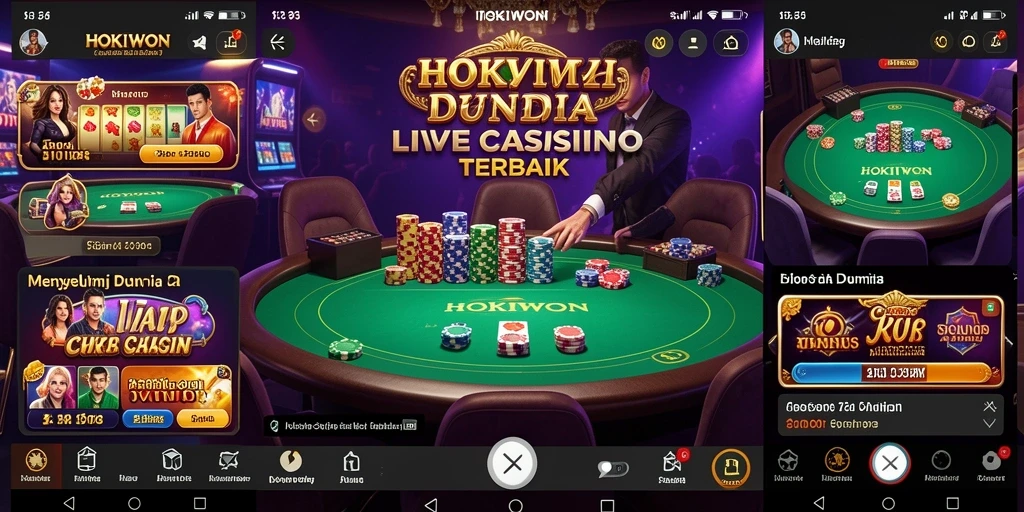 Gameplay HOKIWON yang imersif dengan dealer langsung dan suasana kasino.