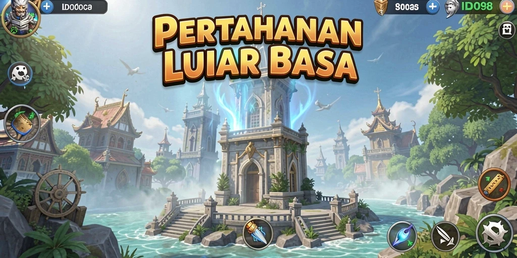 Screenshot gameplay ID098 menunjukkan strategi menempatkan menara secara efektif.