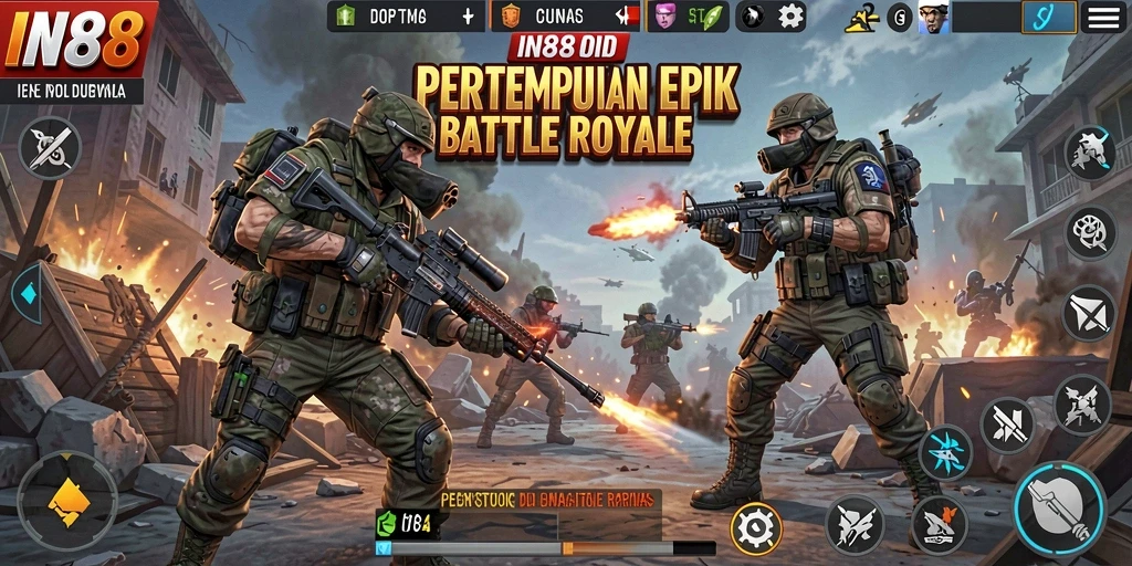 Screenshot gameplay IN88 menunjukkan aksi pertempuran yang intens dan mendebarkan.