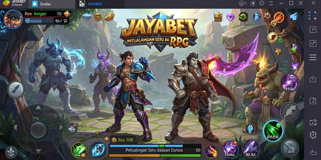 Tangkapan layar utama JAYABET menampilkan aksi pertempuran RPG yang mendebarkan.