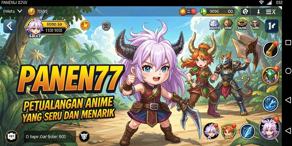 Tampilan gameplay PANEN77 yang menampilkan karakter anime dan aksi seru.