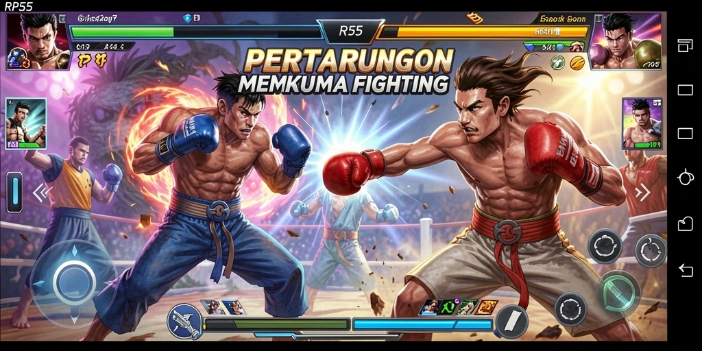 Tangkapan layar dari pertarungan seru di RP55 dengan karakter yang beraksi.