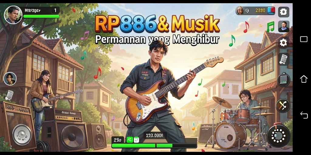 Screenshot gameplay RP886 menunjukkan aksi mencocokkan not musik yang menegangkan dan menyenangkan.