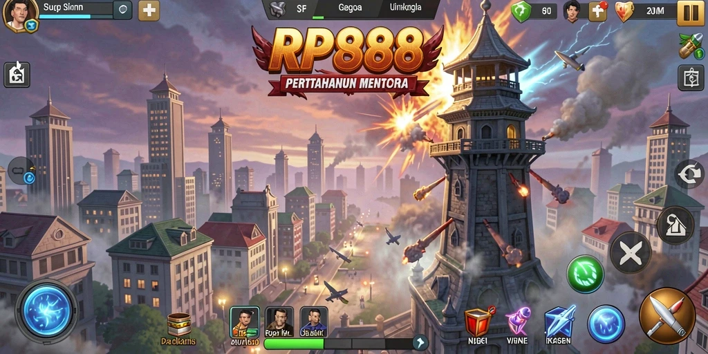 Tampilan gameplay RP888 yang seru dalam pertahanan menara.
