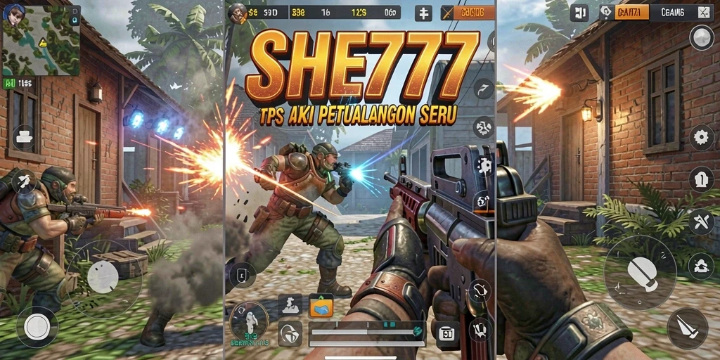 Screenshot gameplay SHE777 menampilkan aksi menegangkan di dunia TPS.