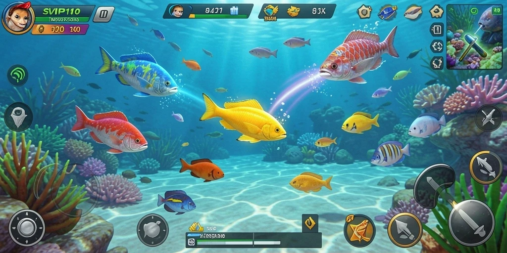 Tampilan gameplay SVIP10 yang seru saat menembak ikan.
